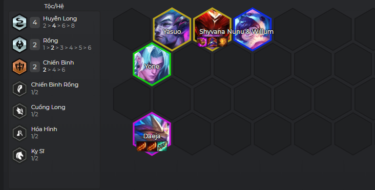 Giai đoạn giữa game chơi đội hình Rồng Thần Daeja