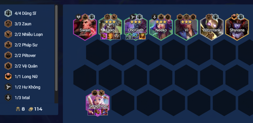 Cuối game hoàn thiện đội hình Ekko Cho'Gath Hoàn thiện đội hình cấp 8 với Shyvana